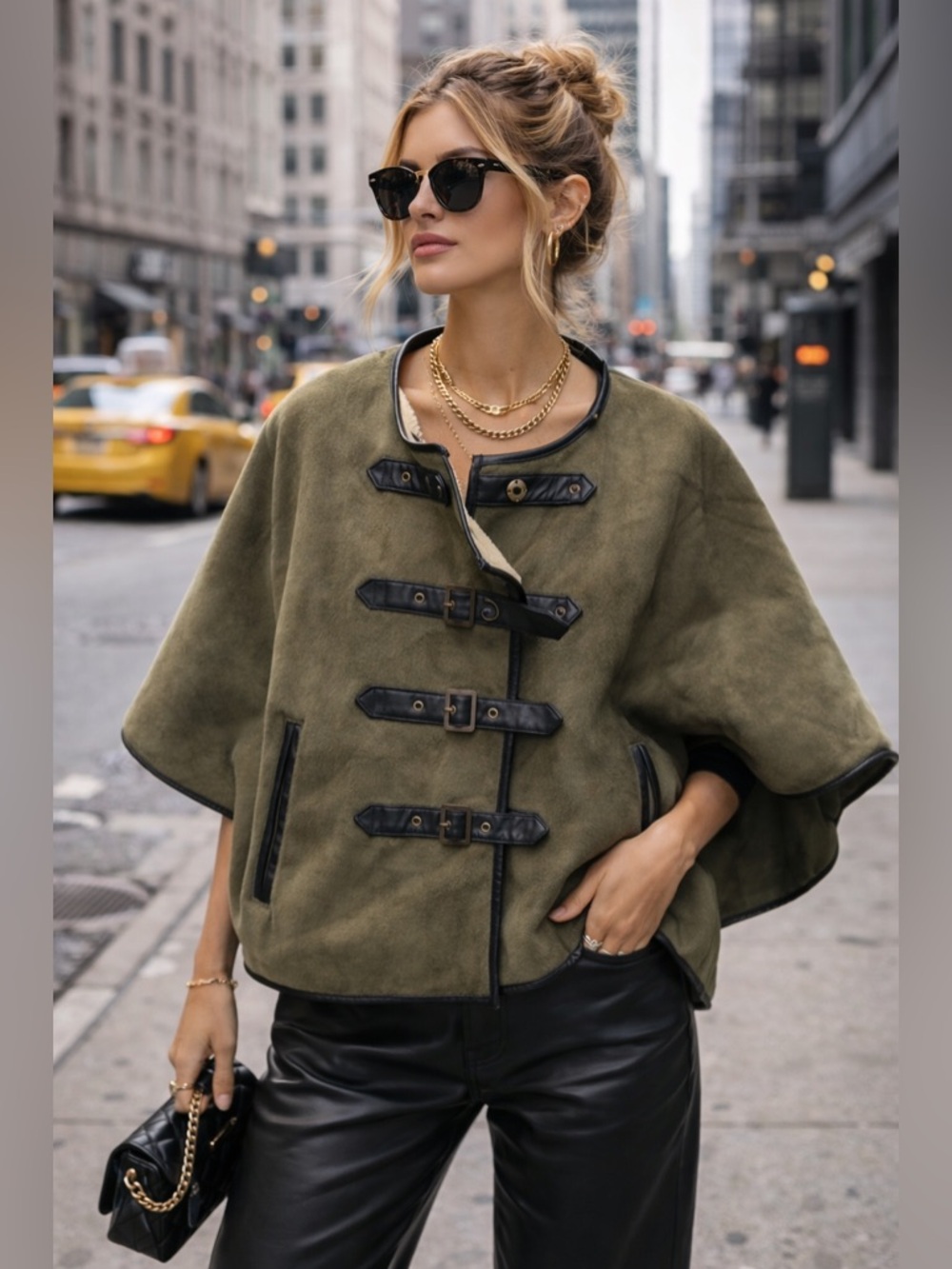 Members Only Olive Cape Jacket Leather Toggle